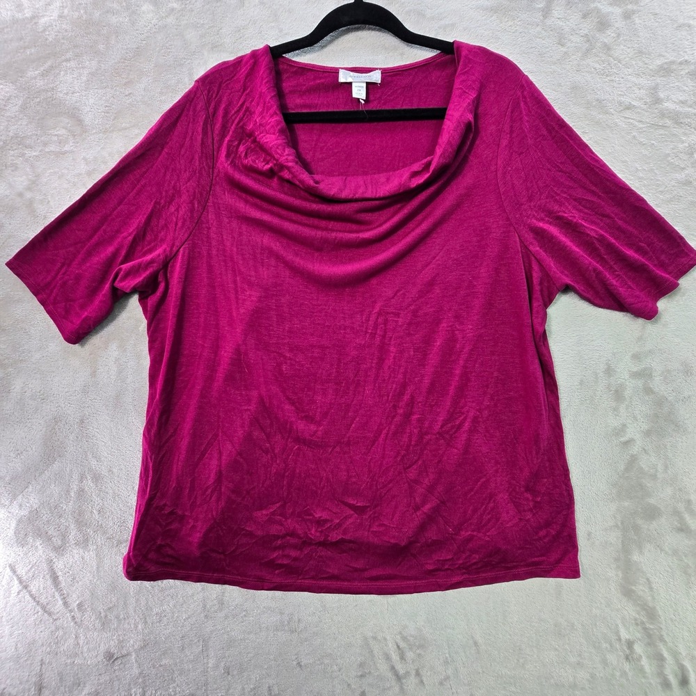 Dressbarn Womens Magenta Pink Cowl Neck Short Sleeve Stretch Top 2X Plus Size